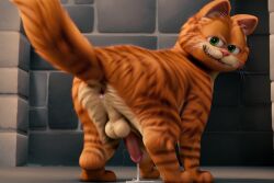 20th_century_fox ai_generated all_fours anus ass back_view balls cat davis_entertainment feline garfield:_the_movie garfield_(series) garfield_the_cat green_eyes looking_at_viewer looking_back male paws paws,_inc. penis raised_tail smile spread_legs standing