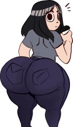 1girls ass ass_bigger_than_head ass_focus back_view big_ass black_hair clothed clothed_female clothing coffee coffee_cup female female_only huge_ass jeans lemonadepikachu scott_pilgrim solo solo_female stacey_pilgrim suprised suprised_look thick_thighs thighs