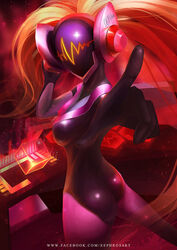 1girls ass big_ass big_breasts big_butt breasts dj_sona dj_sona_concussive female headphones helmet latex league_of_legends looking_back riot_games solo sona_buvelle suit