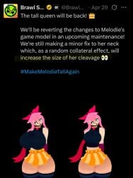 big_breasts brawl_stars breasts clothed female melodie_(brawl_stars) pink_hair sfw