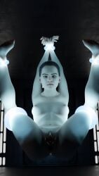 1girls 3d bondage breasts brown_hair captured captured_heroine defeated defeated_heroine female nipples nude pussy rey running_mascara runny_makeup shackles solo star_wars synthchamp
