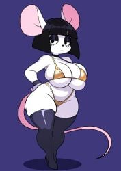 big_breasts breasts cameltoe character_request female furry_funnychan gold_bikini goth_girl mouse thick_thighs