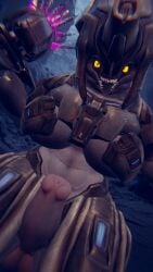 1futa armor big_breasts close-up futanari halo_(series) helmet looking_at_viewer midriff needler sangheili sloppydragons solo tagme vrchat