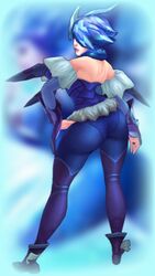 1girls 3d ass back back_view big_ass blue_hair breasts clothed dat_ass female_only frostblade_irelia ice irelia_xan league_of_legends model no_bra pantylines riot_games skin skin_tight snow snowdown_series standing thick_thighs wide_hips wide_stance winter_wonderland_series