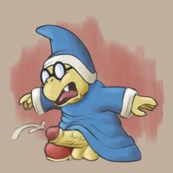 1boy anthro balls blue_clothing blue_hat blue_robe clothing cum cumshot ejaculation erection furry furry_male furry_only genitals glasses greengiant7186 hat humanoid_genitalia humanoid_penis kamek koopa male male_only mario_(series) mature mature_anthro mature_male nintendo oerba_yun_fang open_mouth penis penis_out reptile scalie solo solo_male super_mario_bros. teeth testicles vein veiny_penis wizard wizard_hat