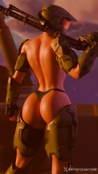 ass athletic_female back_muscles female fit_female fortnite genderbend genderswap_(mtf) gun halo_(game) master_chief thong