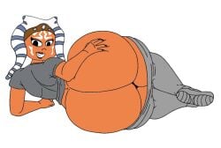 1girls ahsoka_tano big_butt bubble_butt clone_wars laying_on_bed massive_butt smiling star_wars