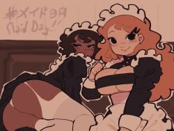 2girls ass bed breasts clothed female m4rcyart maid_outfit stockings tagme