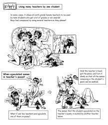 cum_in_mouth cum_in_pussy fellatio gogocherry monochrome orgy penis pregnant pregnant_sex sketch_lines teacher teacher_and_student