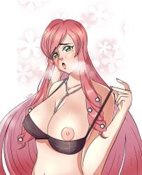 100_kanojo 1girls beauty_mark big_breasts black_bra blush bra bra_pull breasts female green_eyes hanazono_hahari hand_on_cheek heavy_breathing lfam long_hair milf mommy mother nail_polish necklace nipples one_breast_out pink_hair self_upload tagme the_100_girlfriends_who_really_really_really_really_really_love_you tits_out underwear