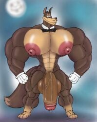 abs absurd_res balls biceps big_bad_wolf big_balls big_biceps big_muscles big_pecs big_penis big_tail bow_tie canid canine canis clothing facial_hair fairy_tales genitals gloves half-closed_eyes half-erect handwear hehdgd hi_res huge_balls huge_cock huge_muscles huge_pecs hyper hyper_balls hyper_genitalia hyper_muscles hyper_penis male mammal moustache muscular narrowed_eyes neck_collar nipples pecs penis solo tail tex_avery triceps vein veiny_penis wolf