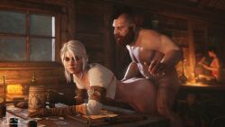 3d alcohol ass breasts bubble_butt cd_projekt_red ciri dandelion drinking dwarf dwarf_male elf_female female freckles gloves green_eyes half-dressed half_naked jaskier_(the_witcher) light-skinned_female light-skinned_male looking_at_viewer male mascara nude penetration scar sex tavern the_witcher_(series) the_witcher_3:_wild_hunt vaginal_penetration white_hair witcherres zoltan_chivay
