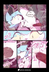 2boys1girl 2d 2d_(artwork) areola areolae black_fur blue_hair collar double_penetration felid felid_humanoid feline feline_humanoid female half-closed_eyes june_(junesy) junesy male nude_female nude_female_clothed_male oral oral_penetration patreon_url sex standing_on_one_leg text vaginal_penetration vaginal_sex white_fur yellow_sclera