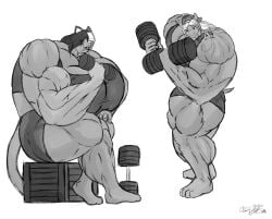abs biceps big_breasts big_muscles breasts cylnx feline female huge_breasts huge_muscles large_breasts large_muscles muscles muscular muscular_arms muscular_female muscular_legs muscular_thighs panther pecs tail weights
