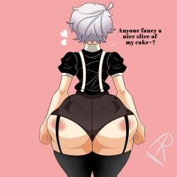 ar_(artist) ass ass_expansion ass_focus big_ass bottom_heavy cakey_(ghost_and_pals) female from_behind_view ghost_and_pals huge_ass short_hair shorts standing twerking white_body white_hair