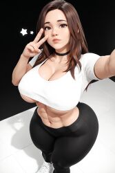 1girls 3d 3d_(artwork) abs ai ai_generated big_breasts breasts brown_hair bubble_butt busty crop_top long_hair marie(oc) muscular muscular_female radnsad solo solo_female solo_focus thick_ass thick_thighs yoga_pants