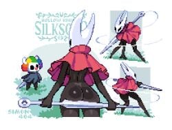 back_view black_body clown hollow_knight hollow_knight:_silksong hornet_(hollow_knight) insects protagonist_(hollow_knight) simon_404 the_knight_(hollow_knight)