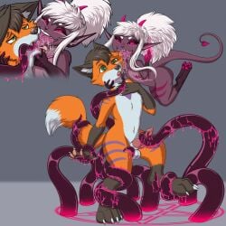 2025 2_horns 4_toes 5_fingers ambiguous_fluids animal_genitalia animal_penis anthro areola balls biped breasts canid canine canine_genitalia canine_penis cheek_tuft claws demon demon_humanoid digitigrade dipstick_tail duo erection eyebrows eyelashes face_lick facial_tuft feet female female_humanoid feralcatalyst finger_claws fingerpads fingers floating fox french_kissing fur genitals green_eyes grey_body grey_ears grey_eyebrows grey_fur grey_hair grey_nose grin hair heart_eyes heart_symbol hi_res horn human humanoid humanoid_on_anthro humanoid_pointy_ears imp inner_ear_fluff interspecies kissing knot knotted_penis licking long_hair long_tongue magic male male/female male_anthro mammal markings miles_fiddlefluff multicolored_body multicolored_fur nipples noxia nude nude_anthro nude_female nude_humanoid nude_male occult_symbol oral oral_penetration orange_body orange_fur orange_tail pawpads penetration penis pentagram pink_areola pink_eyes pink_horn pink_nipples pink_pawpads pink_penis pink_stripes pink_tail_tip pink_tongue pointy_ears ponytail prick_ears pupils purple_body purple_fur purple_sclera purple_tail purple_tentacles red_fox sex sheath short_hair slit_pupils small_breasts smile snout spade_tail standing striped_body stripes summoning_circle symbol tail tail_markings tapering_tail teeth tentacle tentacle_around_foot tentacle_around_leg tentacle_around_tail tentacle_in_mouth tentacle_penetration tentacle_sex tentaclejob toes tongue tongue_out true_fox tuft two_tone_tail white_balls white_body white_claws white_eyebrows white_fur white_hair white_inner_ear_fluff white_sheath white_tail white_tail_tip