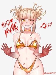 big_breasts big_breasts big_thighs big_titties bikini blood clothing curvaceous curvaceous_female curvaceous_figure curvy curvy_figure curvy_hips female female_focus female_only golden_bikini looking_at_viewer my_hero_academia short_hair toga_himiko yawuarts yellow_hair