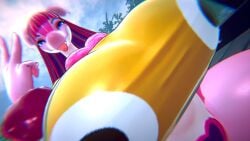 emoji huge_breasts looking_at_viewer lovander lovander_(mayosplash) meme meme_attire palworld peace_sign sloppydragons tagme tongue tongue_out vrchat