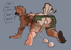 absurd_res anthro ass avian beak bird bodily_fluids brown_body butt_focus cum egg egg_in_ass ejaculation feathers feet genital_fluids hi_res human humanoid looking_back looking_pleasured male male_only mammal mejeeeehhh oviposition owl solo talon_hands talons toes transformation