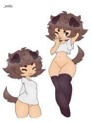 bed black_collar dog_collar dog_ears dog_girl furry half_naked mimi_(typh) mimi_typh nude_female only_female posing pussy