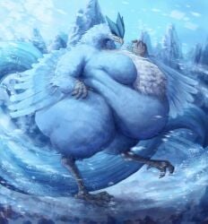 anthro articuno ass belly big_belly big_breasts big_butt breasts female generation_1_pokemon hi_res huge_belly legendary_pokemon nintendo obese overweight pokemon pokemon_(species) solo thiccomode