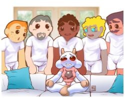 1girls 2_horns 5boys 6boys 6boys1girl absurd_res anthro blush blush_lines bovid bovine breasts bunny_maloney bunny_maloney_meko caprine cattle charlotte_(bm) clothed clothing female flustered furniture goat group hi_res hooves horn human imminent_gangbang imminent_group_sex imminent_sex inside looking_at_viewer male mammal meme multiple_boys multiple_males official_art on_sofa panties pillow piper_perri_surrounded redraw sitting sitting_on_sofa sofa spread_legs surrounded surrounded_by_men sweat tagme window