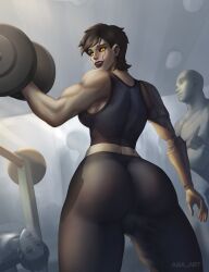 1futa aga_art ass big_ass bulge cybernetic_arm cyberpunk cyborg futanari glowing_eyes gym huge_ass huge_cock large_penis mech_arm muscle muscles muscular muscular_female muscular_futanari nsfw penis robotic_arm short_hair solo solo_futa thicc workout yellow_eyes