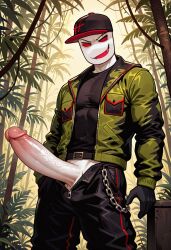 1boy ai ai_generated baseball_cap black_pants block_tales chains colored_skin green_jacket griefer_(block_tales) huge_cock humanoid hyper_penis jacket jungle jungle_background long_penis male male_only pants_chain red_eyes red_fangs red_teeth request requested roblox roblox_game robloxian solo solo_male tight_clothing tight_shirt veiny_penis white_skin white_skinned_male