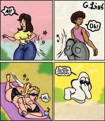 african_female afro-latino big_ass big_breasts bikini black_bikini black_body blonde_female blonde_hair blue_jeans coily_hair comedy comic drink dubious_consent fat_ass funny g.lins ghost invisible_male jeans kinky_hair latina long_hair monica's_gang penadinho portuguese_text sketch slap slap_mark slapping_butt sniffing sniffing_fingers sniffing_hand sunglasses suprise textured_background turma_da_monica white_body