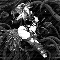 cumflated_belly cumflation forced monochrome num3rical pixel_art stomach_bulge sunken_veil tentacle tentacle_sex
