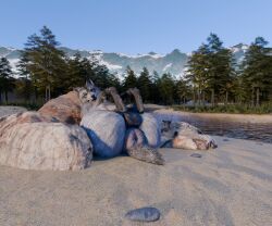 3d_(artwork) 6:5 absurd_res anal_request anus bedroom_eyes canid canine canis day digital_media_(artwork) dummywolf feral hi_res male mammal mountain narrowed_eyes outside presenting presenting_anus puffy_anus scenery seductive solo wolf wolf_(call_of_duty)