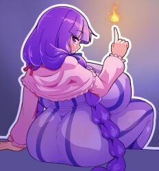 1girls female fire gigantic_ass gigantic_breasts high_resolution highres masked_agent meme meme_reference patchouli_knowledge purple_hair sitting tagme touhou touhou_project you_may_spank_it_once_(meme)