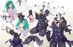 abs anthro blue_clothing blue_shirt blue_topwear brown_eyes bulge canid canine canis clothing collar dan_(danilokumriolu) danilokumriolu electronics forced forced_transformation fur genitals goo_creature goo_transformation green_hair hair heart_symbol hi_res human human_to_anthro latex latex_transformation living_latex male mammal mihoyo muscular muscular_anthro muscular_male nipples nude nude_anthro nude_male penis phone pink_nipples shirt slime solo species_transformation stretching tail topwear transformation transformation_through_technology von_lycaon white_body white_ears white_fur white_hair white_latex white_tail wolf zenless_zone_zero