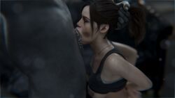 1boy 1girls 1monster 3d all_the_way_to_the_base areolae breasts breasts_out brown_hair claire_redfield claire_redfield_(jordan_mcewen) closed_eyes cum cum_in_mouth cum_inside cum_leaking cum_out_nose deepthroat duo female female_focus female_penetrated grey_body grey_skin hair_grab hands_behind_back light-skinned_female light_skin long_hair male male/female male_penetrating male_penetrating_female monster monster_on_female mr_x necklace nipples oral ponytail resident_evil resident_evil_2 stephanie23 tank_top tank_top_up tyrant unseen_male_face