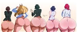 5girls ass ass_chart ass_comparison ass_focus ass_size_difference big_ass black_hair blonde_hair bottom_heavy bottomless bottomless_female braid braided_hair braided_ponytail brown_hair bubble_butt chainsaw_man clothing fat_ass female female_only gluteal_fold green_hair higashiyama_kobeni himeno_(chainsaw_man) huge_ass large_ass makima_(chainsaw_man) massive_ass no_panties power_(chainsaw_man) rear_view red_hair reze_(chainsaw_man) sebs_i_art shirt take_your_pick thick_ass thick_thighs thunder_thighs wide_hips