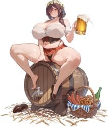1girls beer_mug big_breasts black_panties female_only game_cg last_origin official_art spread_legs thick_thighs transparent_background