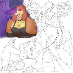 black_dress black_sclera bow canine catnap catnap_(poppy_playtime) choker collar critters_(poppy_playtime) crossdressing dogday dogday_(poppy_playtime) dress feline large_pecs licking_penis male/male muscular muscular_anthro muscular_male no_humans orange_fur poppy_playtime poppy_playtime_(chapter_3) purple_fur purple_penis shadow_noir07 smiling_critters spanish_dialogue tight_clothing tight_dress