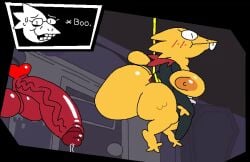 alphys animated ass balls big_breasts blush breasts buckteeth deltarune female huge_ass huge_balls huge_cock monster penis pussy pussy_juice soul_(deltarune) spinning superiorfox text_box thick_thighs video_games