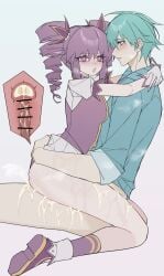 1boy 1girls :o ass balala_the_fairies balala_the_fairies_rainbow_heart_stone bar_censor blue_eyes blue_hair blush blush_lines censored cum cum_in_uterus cum_on_legs cumshot dress mary_janes open_mouth penis puffy_short_sleeves puffy_sleeves purple_dress purple_eyes purple_hair purple_shoes purple_socks shoes socks straight twin_drills twintails xiao_qian y9ru youle_wangzi