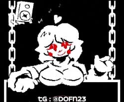 1girls black_and_white breasts chains chara looking_at_viewer musical_note speaker undertale video_games wide_hips