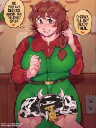 1girls busty_female chubby_female dialogues differland diforland ginger groping_from_behind hairy_pussy marnie_(stardew_valley) milf secret_comics stardew_valley tagme video voice_acted_comic