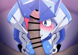 1boy 1girls blue_eyes blush breasts censored color darling_in_the_franxx delphinium erection hair_over_one_eye human male_human/female_robot male_pov mechanical medium_breasts penis penis_on_face pochincoff pov robot robot_girl unnecessary_censorship useless_censoring