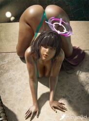 1girls 3d 3d_(artwork) ass big_ass big_breasts big_butt black_hair blue_archive breasts bubble_ass bubble_butt busty busty_female dark dark-skinned_female dark_skin dat_ass dumptruck_ass dumptruck_butt ebony ebony_female fat_ass female female_focus female_only karin_(blue_archive) long_hair looking_at_viewer ninjin3d on_all_fours phat_ass pool tattoo thong thong_bikini yellow_eyes