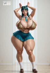 abs ai_generated alternate_body_type alternate_breast_size animal_print aqua_hair armpits arms_up between_breasts big_ass big_thighs bikini bikini_top_only blue_eyes blue_necktie blue_skirt blunt_bangs bottom_heavy bra braid breasts brown_footwear child_bearing_hips cleavage curvaceous curves curvy curvy_body curvy_figure detached_collar female full_body gigantic_ass gigantic_breasts glossy glossy_body green_hair gyaru gyaru_gal hair_bun hi_res high_resolution highres hourglass_figure huge_ass huge_breasts kusuriya_no_hitorigoto large_thighs leopard_print lips loafers long_hair looking_at_viewer maomao_(kusuriya_no_hitorigoto) massive_ass miniskirt navel necktie necktie_between_breasts pleated_skirt plump shiny_skin shoes skin_gloss skindentation skirt skull_crushing_thighs socks solo stable_diffusion standing swimsuit tan tanlines the_apothecary_diaries thick_thighs thighs thunder_thighs twin_braids underwear veins veiny_breasts voluptuous white_socks wide_hips