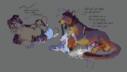 alien ambiguous_gender anal anal_sex animal_genitalia animal_penis anus big_penis bodily_fluids buttplug canid canine collar competitive_sex cum cum_inside dialogue english_text equine_genitalia equine_penis erection felid feline feral forced fur gaping gaping_anus genital_fluids genitals group hair herpestid hi_res hybrid inflation living_condom male male/male male_penetrated male_penetrating male_penetrating_male mammal meerkat penetration penile penile_penetration penis plug_(sex_toy) puppyratcat rape sex sex_toy simple_background size_difference smaller_penetrated smile stomach_bulge tail taped_mouth text tongue tongue_out twitching_tail xog