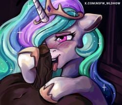 accessory anthro aroused black_body black_fur cosmic_hair crown ears_down equid equine ethereal_hair fan_character female friendship_is_magic fur genitals hair half-closed_eyes hasbro headgear hi_res hooves horn horse humanoid_genitalia humanoid_penis inside licking male male/female mammal masturbation multicolored_hair my_little_pony mythological_creature mythological_equine mythology narrowed_eyes nude nude_anthro nude_male open_mouth oral penile penile_masturbation penis penis_lick pivoted_ears pony princess_celestia_(mlp) queen royalty sex simple_background size_difference stars_in_hair teeth tongue tongue_out unicorn unicorn_horn watermark white_body white_fur wldhow