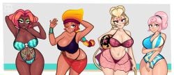4girls amber_(brawl_stars) beach beach_ball big_breasts bikini bikini_bottom bikini_top blonde_hair brawl_stars breasts charlie_(brawl_stars) clothing dark-skinned_female dark_skin eyeshadow female gotig1231 huge_breasts janet_(brawl_stars) juju_(brawl_stars) large_breasts large_filesize latina latina_female light-skinned_female light_skin lipstick long_hair looking_at_viewer mature_female mature_woman multiple_females multiple_girls orange_hair pink_hair ponytail red_hair seductive seductive_eyes smile tattoo tattoos