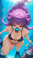 1futa 2026 ai_assisted ai_generated anime artist_name barefoot bikini blunt_bangs breasts bubble bust cock dick explicit fern_(sousou_no_frieren) fish frieren_beyond_journey's_end futanari hi_res high_quality high_resolution highres patreon patreon_username penis purple_eyes purple_hair skirt_removed sousou_no_frieren stable_diffusion swimsuit tsukoneko underwater watermark